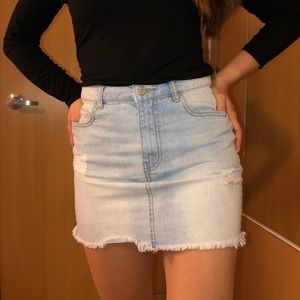 f21 distressed denim skirt